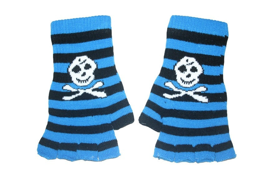 Black and Blue Skull Fingerless Gloves